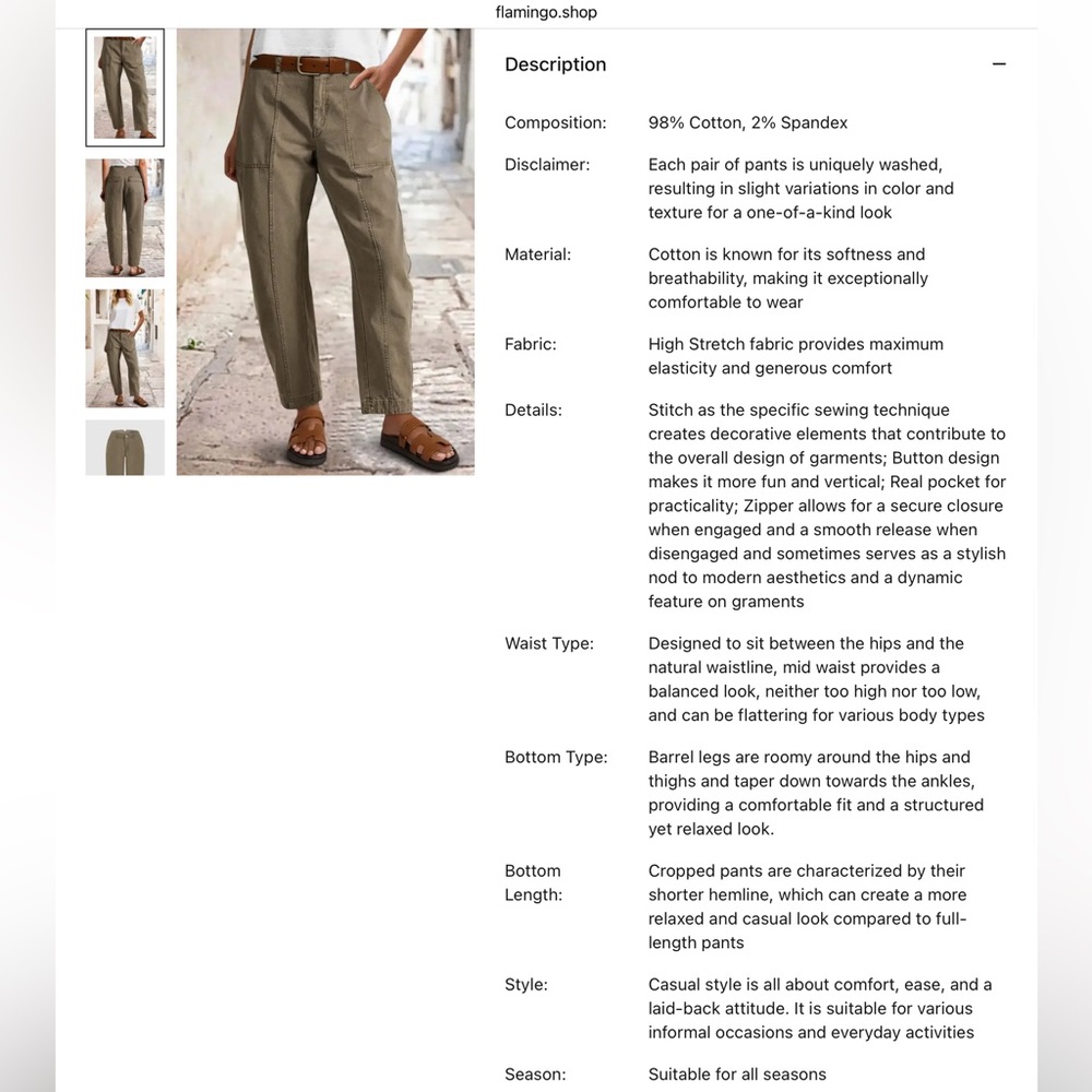 Flamingals Cropped Utility Ankle Pants in Olive - Picture 7 of 10